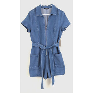 New Blashe Los Angeles sz XL Romper Jumpsuit denim blue stretchy + belt 3669